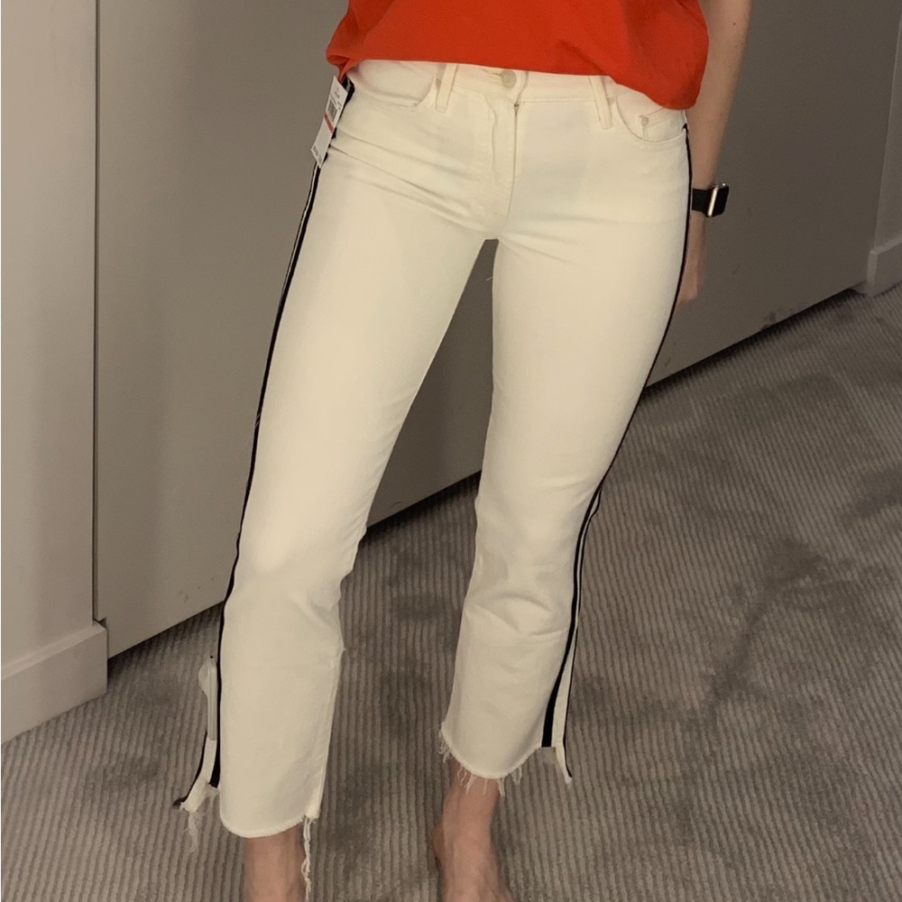 MOTHER White Jean + Black Stripe
